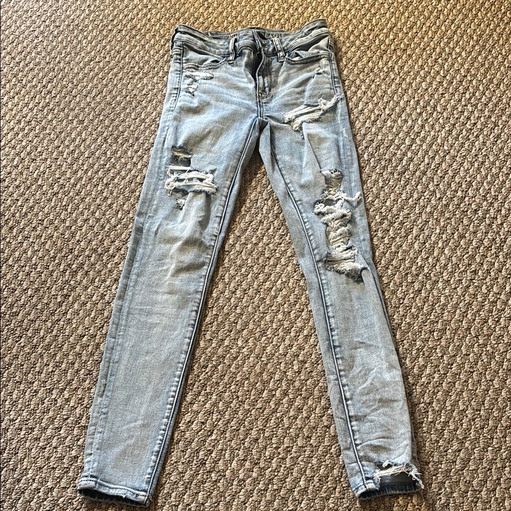 American Eagle Outfitters Ripped Light Blue Skinny Jeans